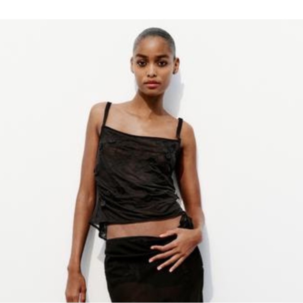 Zara Embroidered Tulle Top